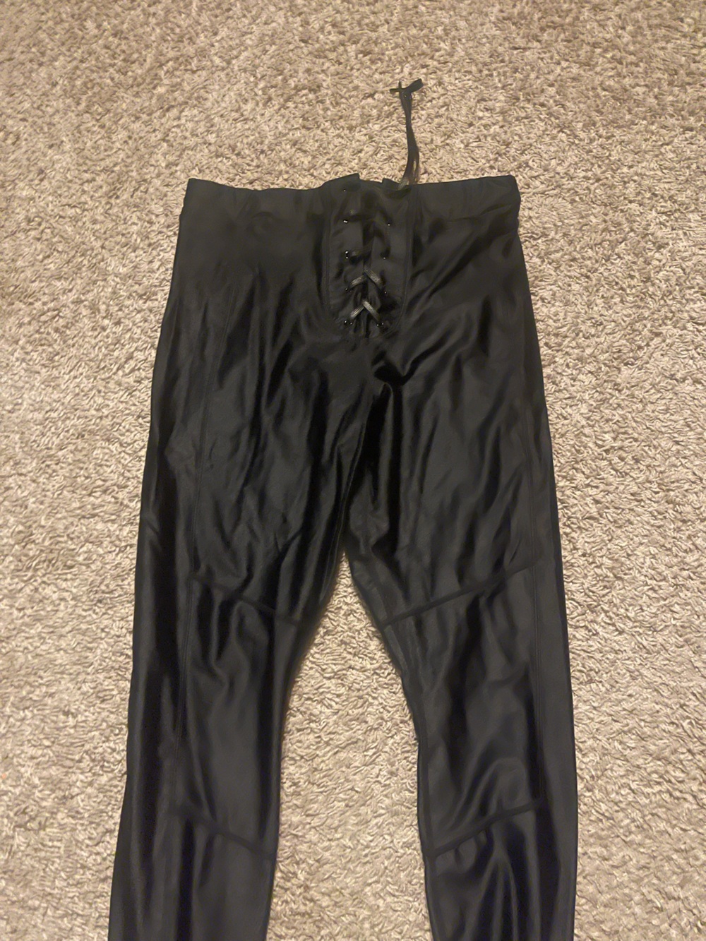 Good American Black Lace-Up Ponte Leggings